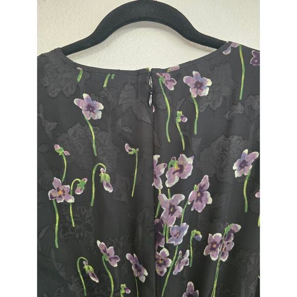Ralph Lauren Embroidered Floral Chiffon Midi Dress Black Purple Size 4 Lined - Picture 7 of 14